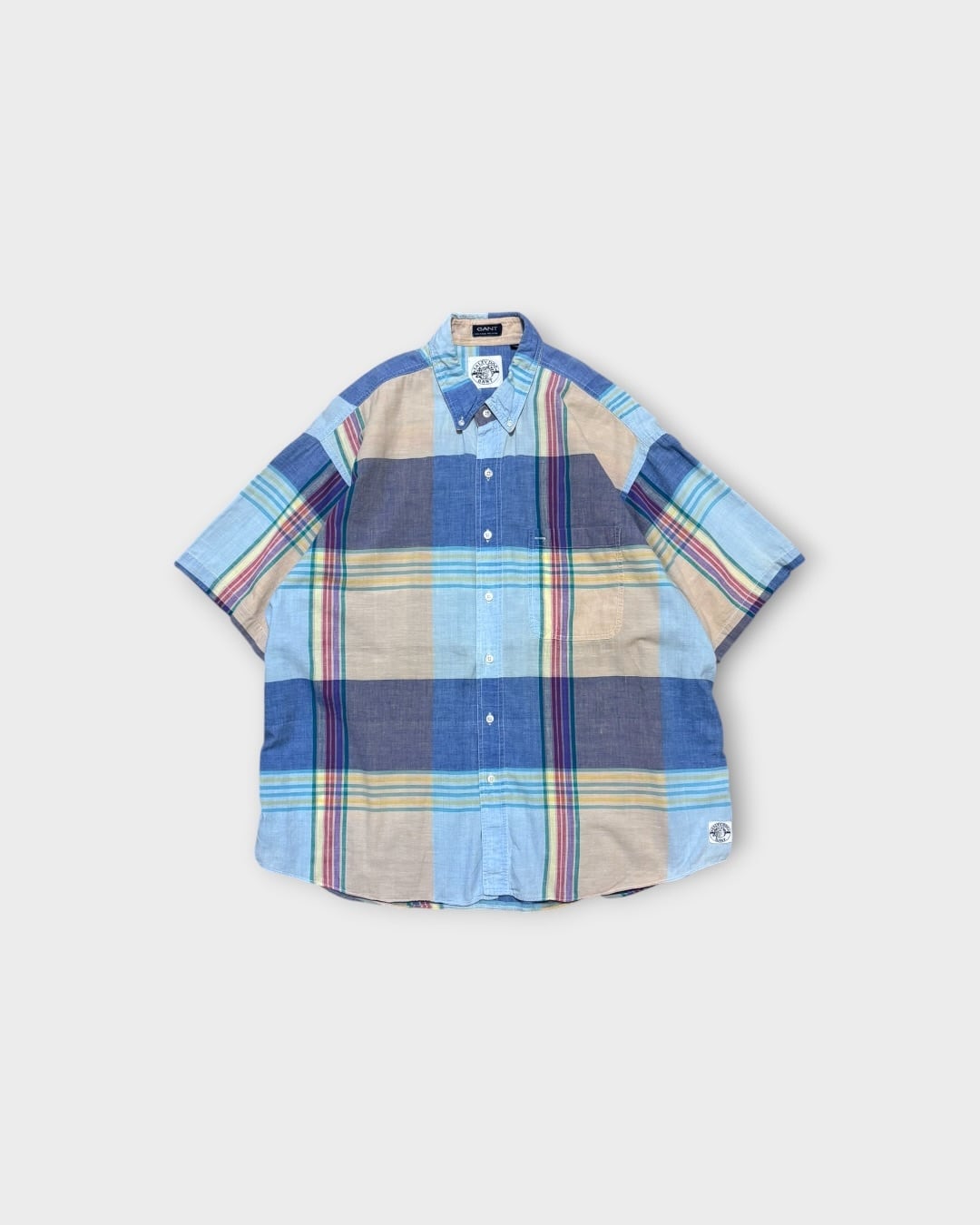 【VINTAGE】1990’s “GANT” Salty Dog Madras Check S/S B.D. Shirt MADE IN INDIA
