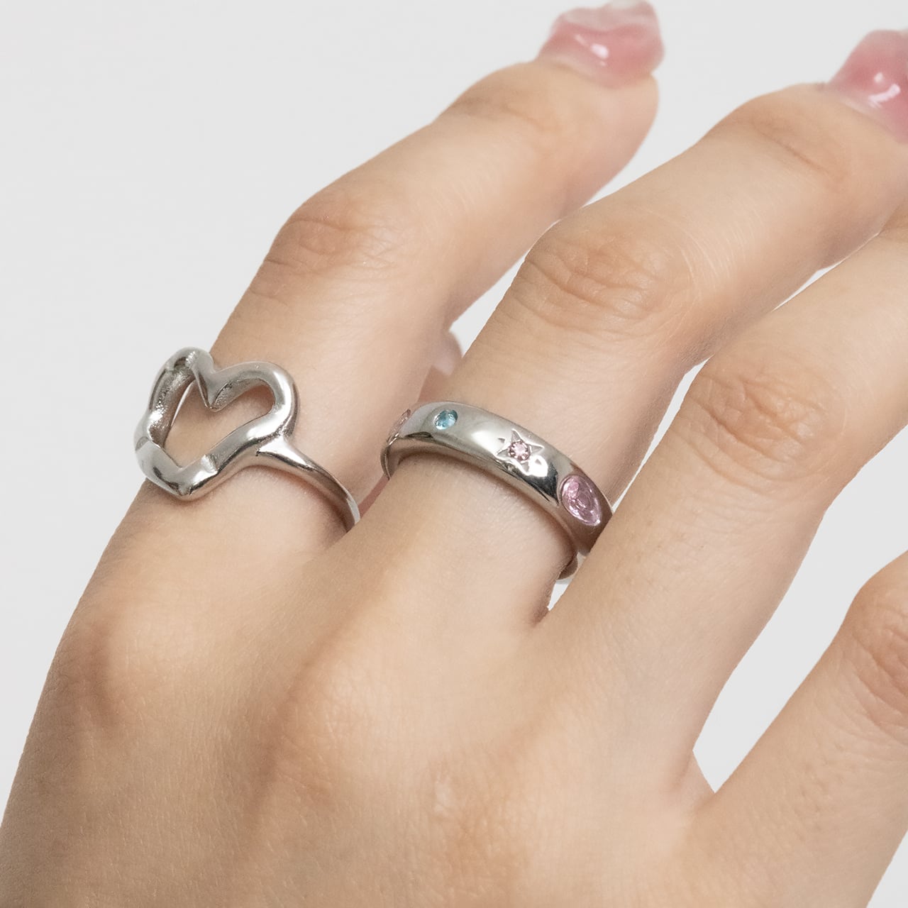 ⭐️みどりの風の流れ♪　コンビリング multi color stone ring | FLORES
