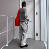 刺繍ロゴスウェットライクKnit/グレー