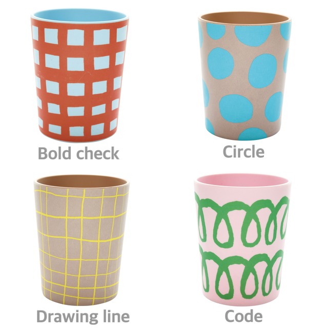 Goma bamboo tumbler - Code / Drawing line / Circle / Bold check　コップ　食器