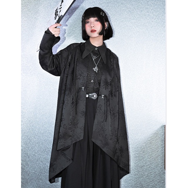 チャイナ風服 古怪舎 チャイナ服 カーディガン 羽織り アウター ジャカード イレギュラーヘム エレガント 普段着使い 闇かわいい ファッション｜天使と悪魔