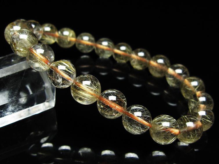 ゴールドルチル　9mm　天然石　ブレスレット ルチルクォーツ ブレスレット 9mm タイチンルチル ブレスレット メール