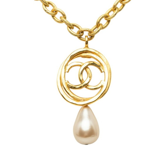シャネル ココマーク ヴィンテージ ネックレス 28 ゴールド メッキ フェイクパール レディース CHANEL 【中古】