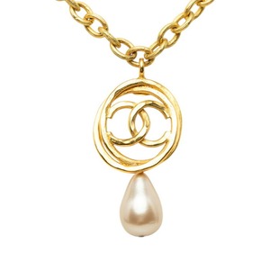 シャネル ココマーク ヴィンテージ ネックレス 28 ゴールド メッキ フェイクパール レディース CHANEL 【中古】