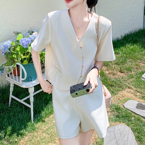 V-neck short sleeve top and pants set S651