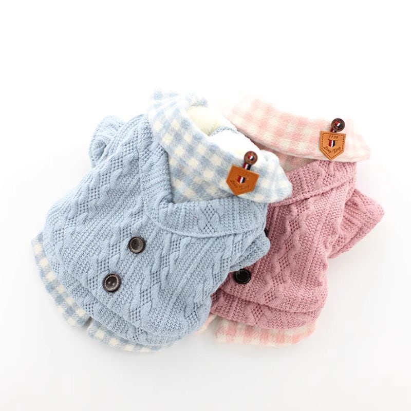 レイヤードスタイルの編み込みセーター 犬服 00503