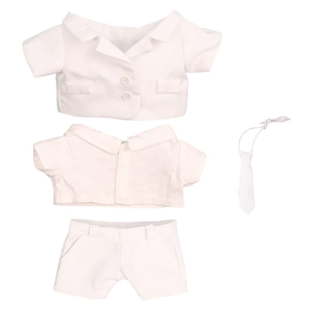 【在庫のみ】niannyyhouse 15cm ぬいぐるみ 服 スーツ 上着 白のシャツ ネクタイ ズボン 綿人形の服 着せ替え (White)