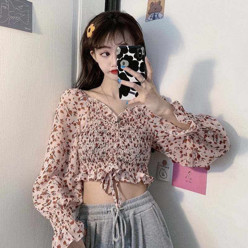 シャツ トップス スプリングスタンダードスタイルショートシフォン レトロ 大人ガーリー スウィート キュート カジュアル 春物 試着室11280428737