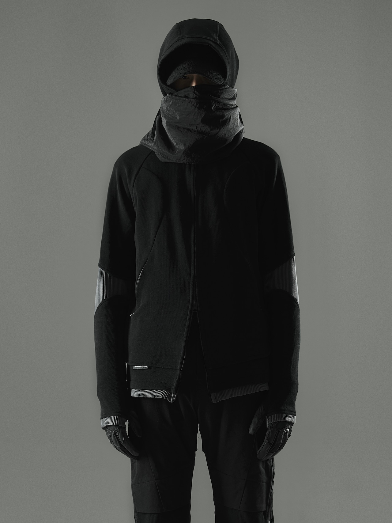 SQUD カラーパッチワーククルーネックニットジップジャケット