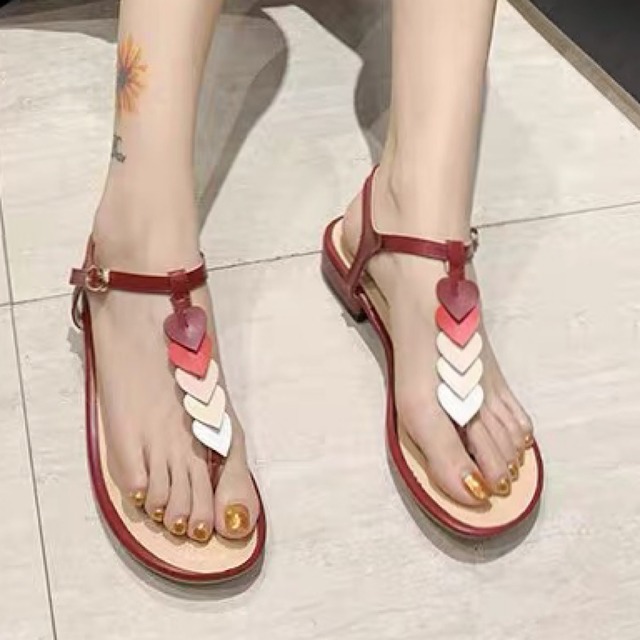 Ankle belt heart motif low heel sandals【L22SS0148】