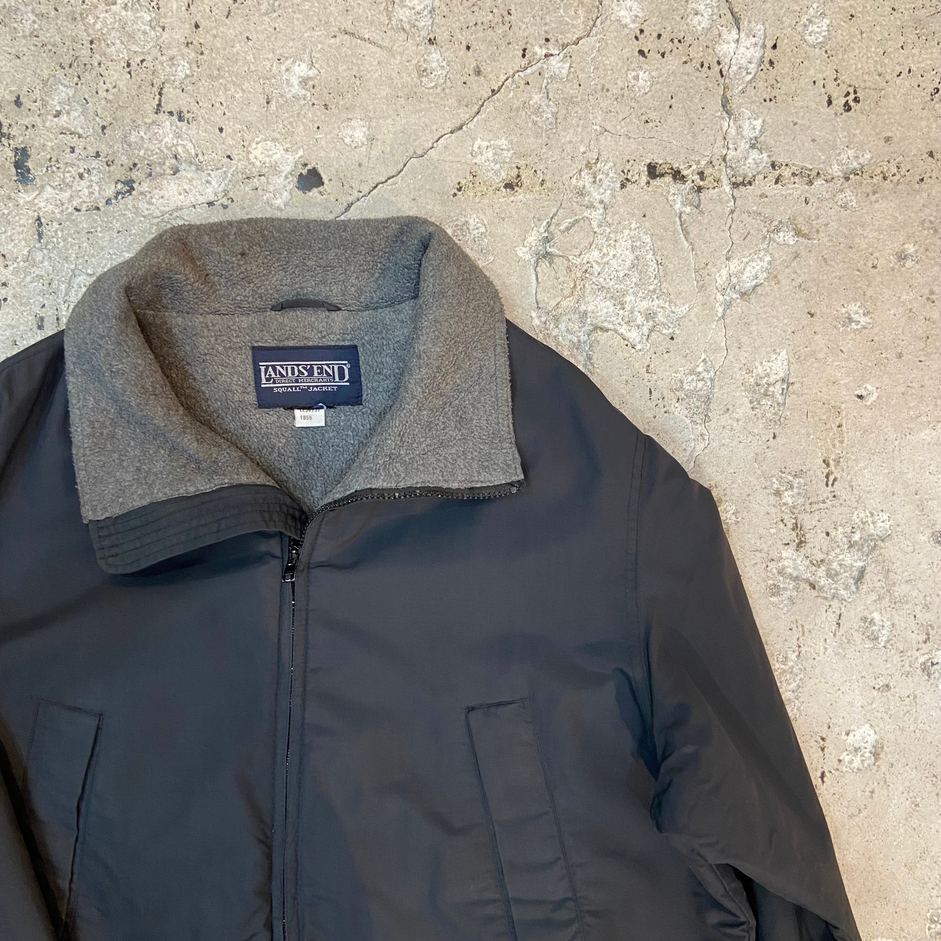 90s✨ランズエンド（XL）フルジップジャケット 本革トリム 裏地チェック灰色 LANDS' END / ランズエンド 90s Squall Jacket | Focal