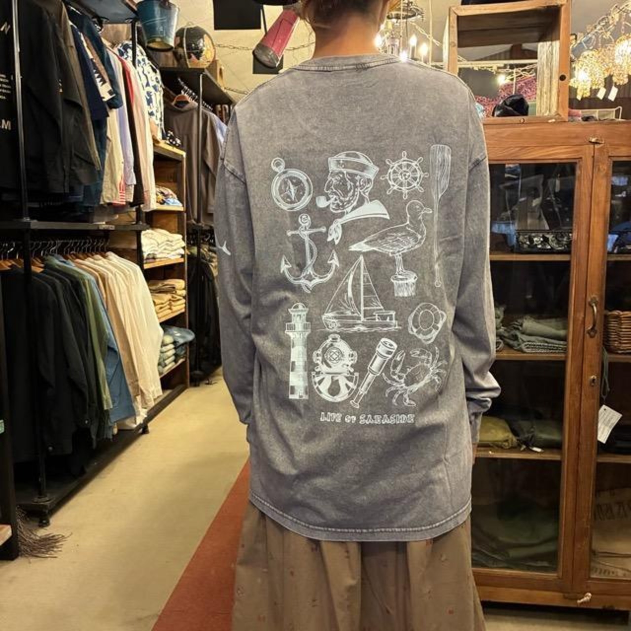 TOPANGA Lady's TOPANGA FIRECOUNTRY Pigment dyed T-shirt Life of seaside Gray　ピグメントダイ長袖Tシャツ　ライフオブシーサイド　グレー　全4サイズ　