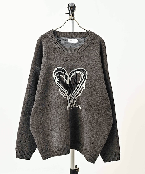 ATELANE Chenille Heart-Pattern Crew-Neck Knit (CHA) 26A-21021