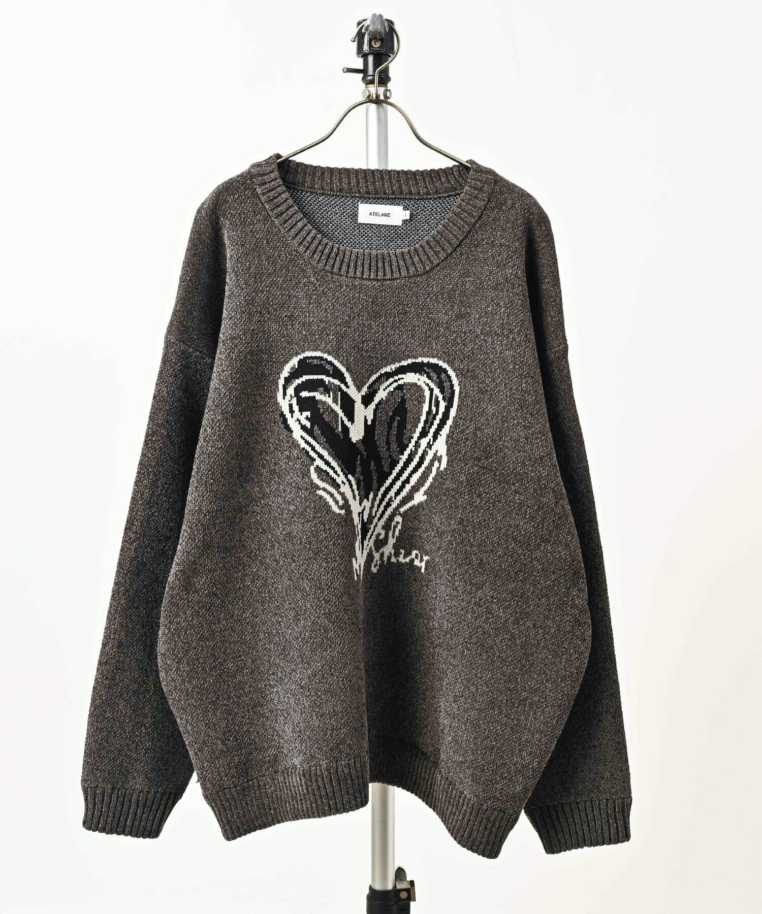 ATELANE Chenille Heart-Pattern Crew-Neck Knit (CHA) 26A-21021