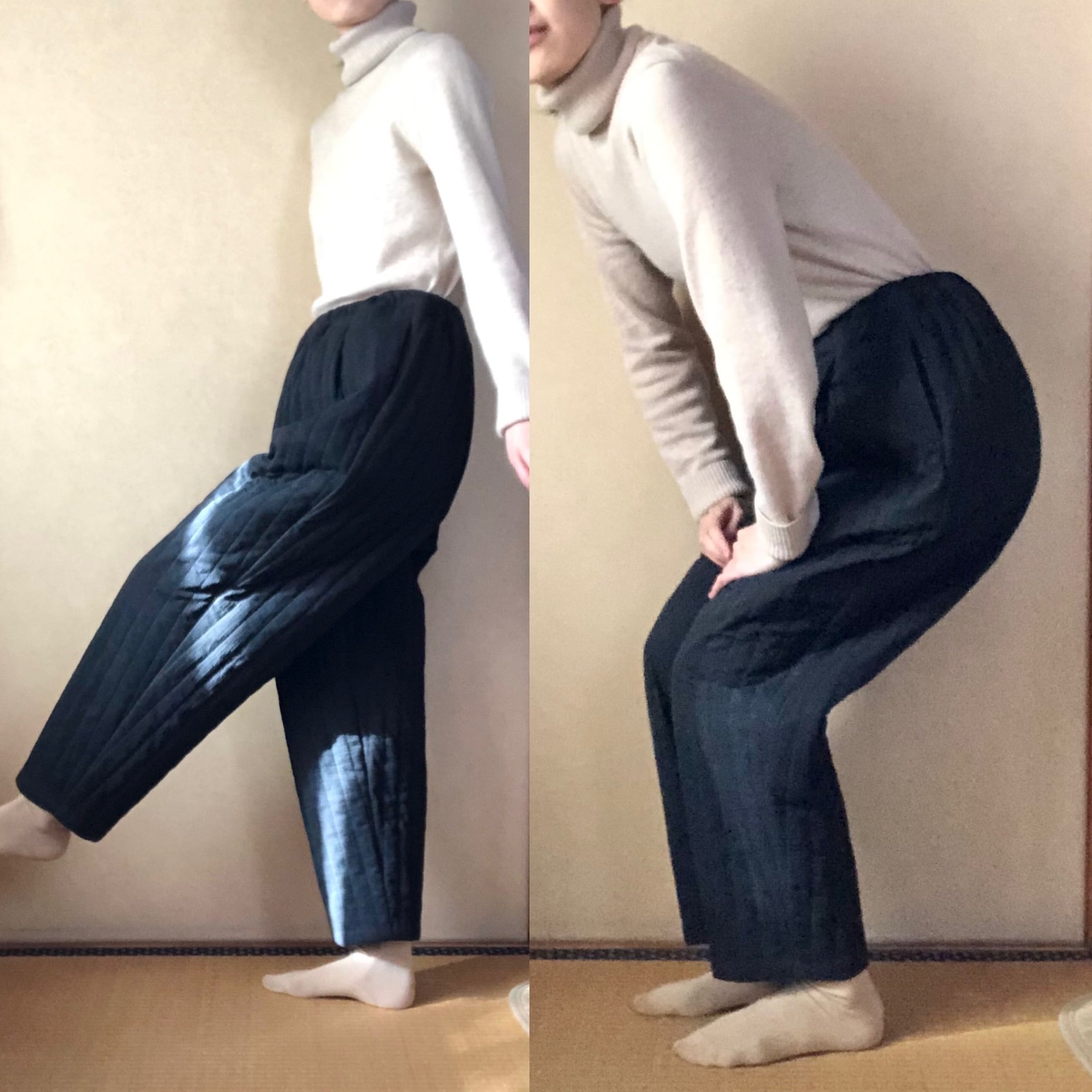 sale! タック入りキルティングパンツ ブラック | yuki kawaguchi web shop