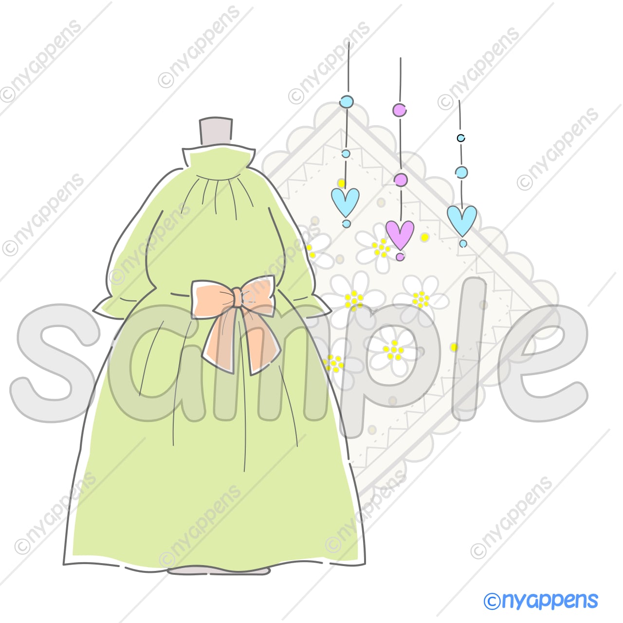 【商用利用OK】かわいい手書き風イラスト<ワンピース3種セット>SNSや素材に!