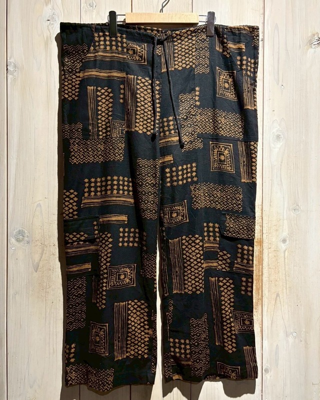 【a.k.a.C.a.k.a vintage】Art Pattern Vintage Loose Linen × Rayon Pants
