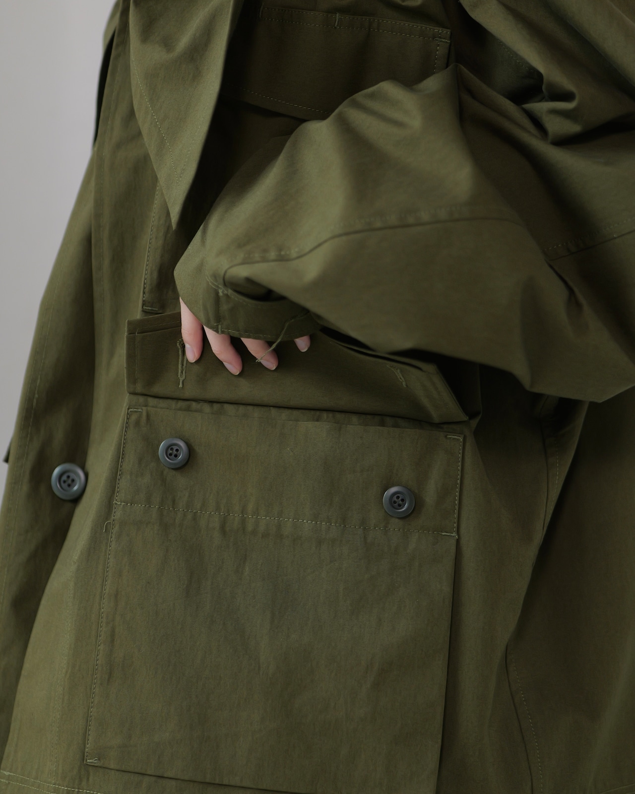i’m here - Haoli Military Jacket :Khaki|フードストールドッキング/2WAY/ウェザークロス 入荷予定:2026.01.17(M 1点)