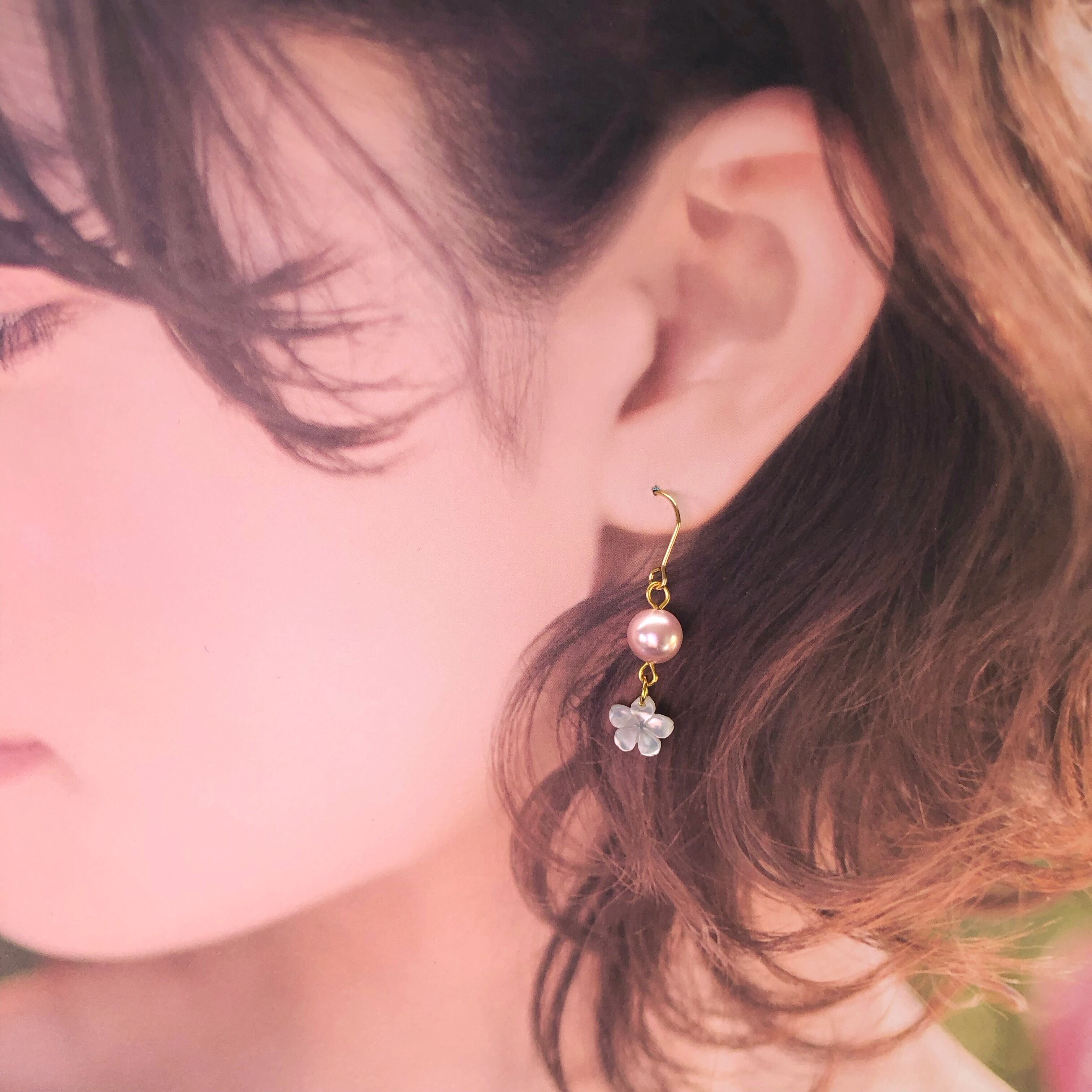 春爛漫】ピンク貝パール＆シェル桜 可愛らしいさくらのピアス