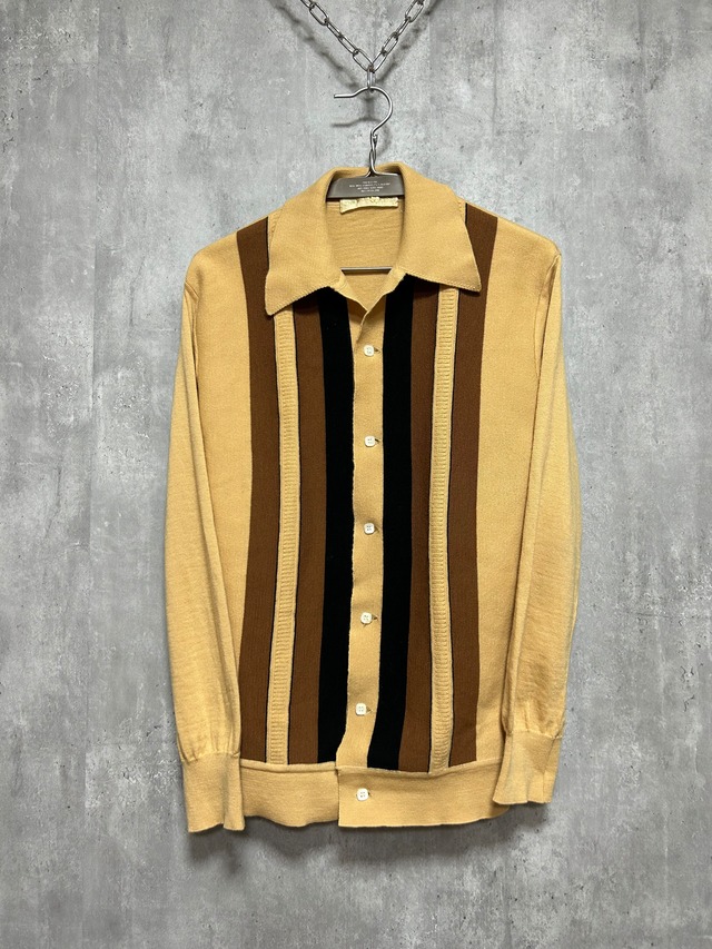 Stripe Design Open Collar Cardigan
