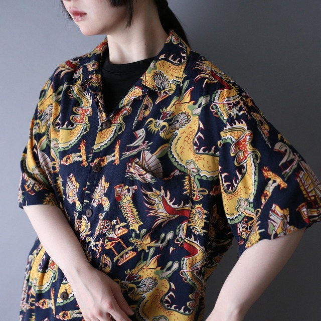 "龍" china motif full pattern s/s shirt