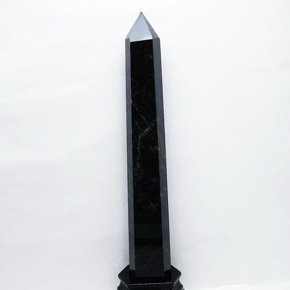 2.4Kg モリオン 黒水晶 六角柱 台座付属 一点物 162-438