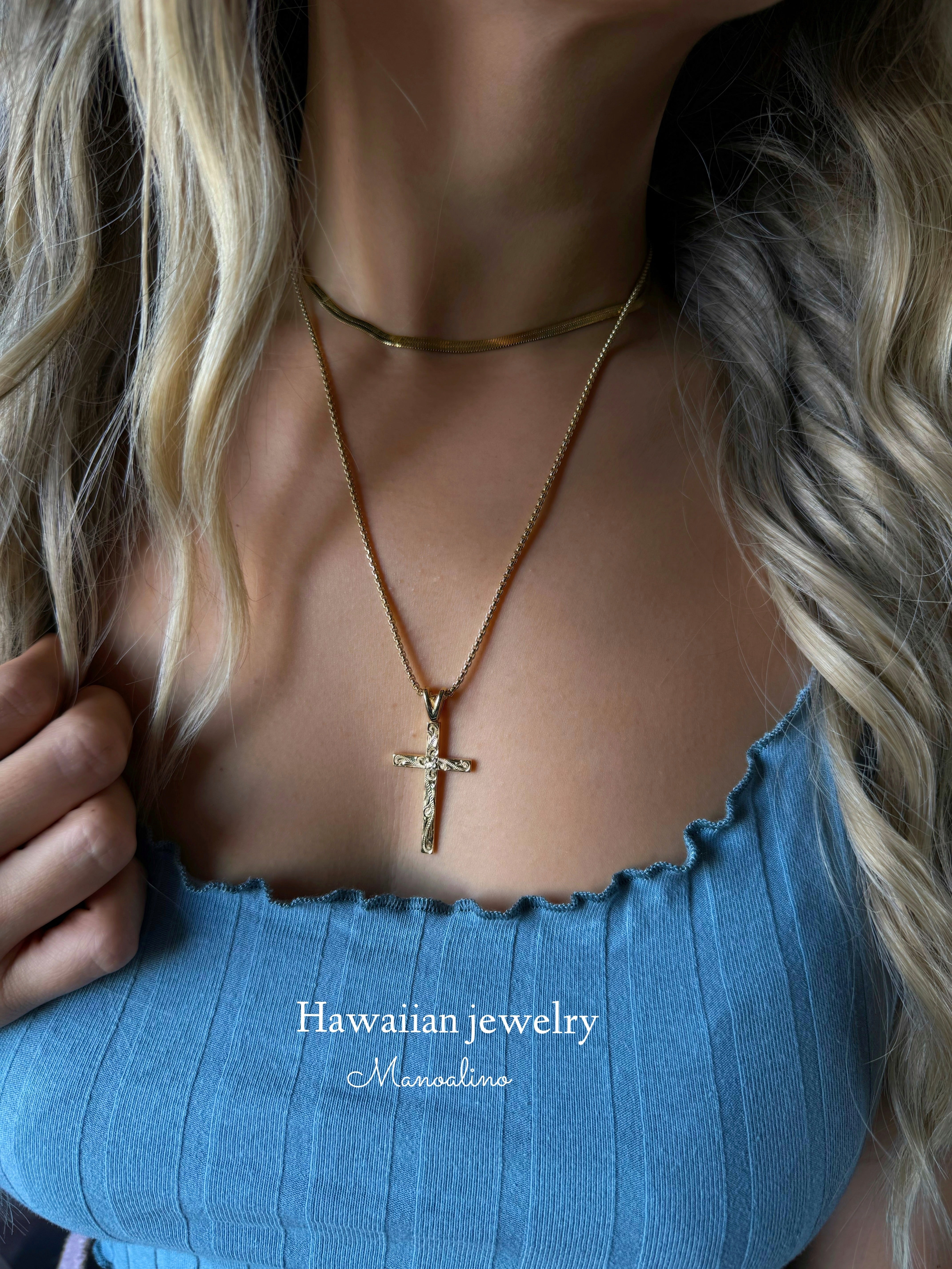 手彫り】Cross necklace Hawaiian jewelry (ハワイアン 手彫り】Cross necklace Hawaiian jewelry (ハワイアン
