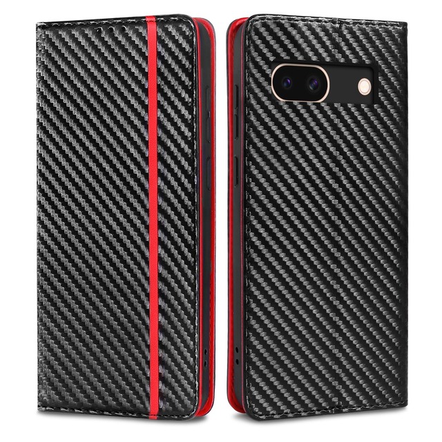 【iffeenny】pixel 8a ケース 手帳型 ピクセル8a ケース 手帳型 グーグルピクセル8a 携帯カバー 全面保護 手触りが良い 横置き機能 おしゃれ PUレザー 炭素繊維 スマホ 落下防止 シンプル気質 耐衝撃 4色 レッド