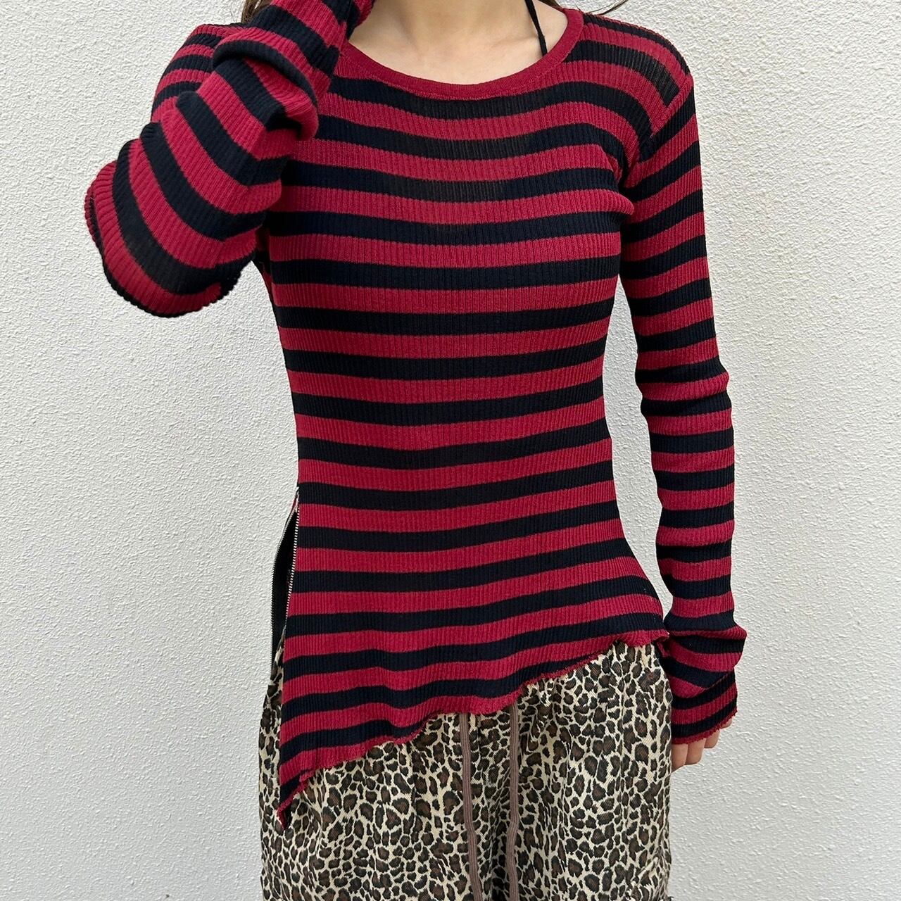 サイドオープンボーダーニットカットソー_LN02960