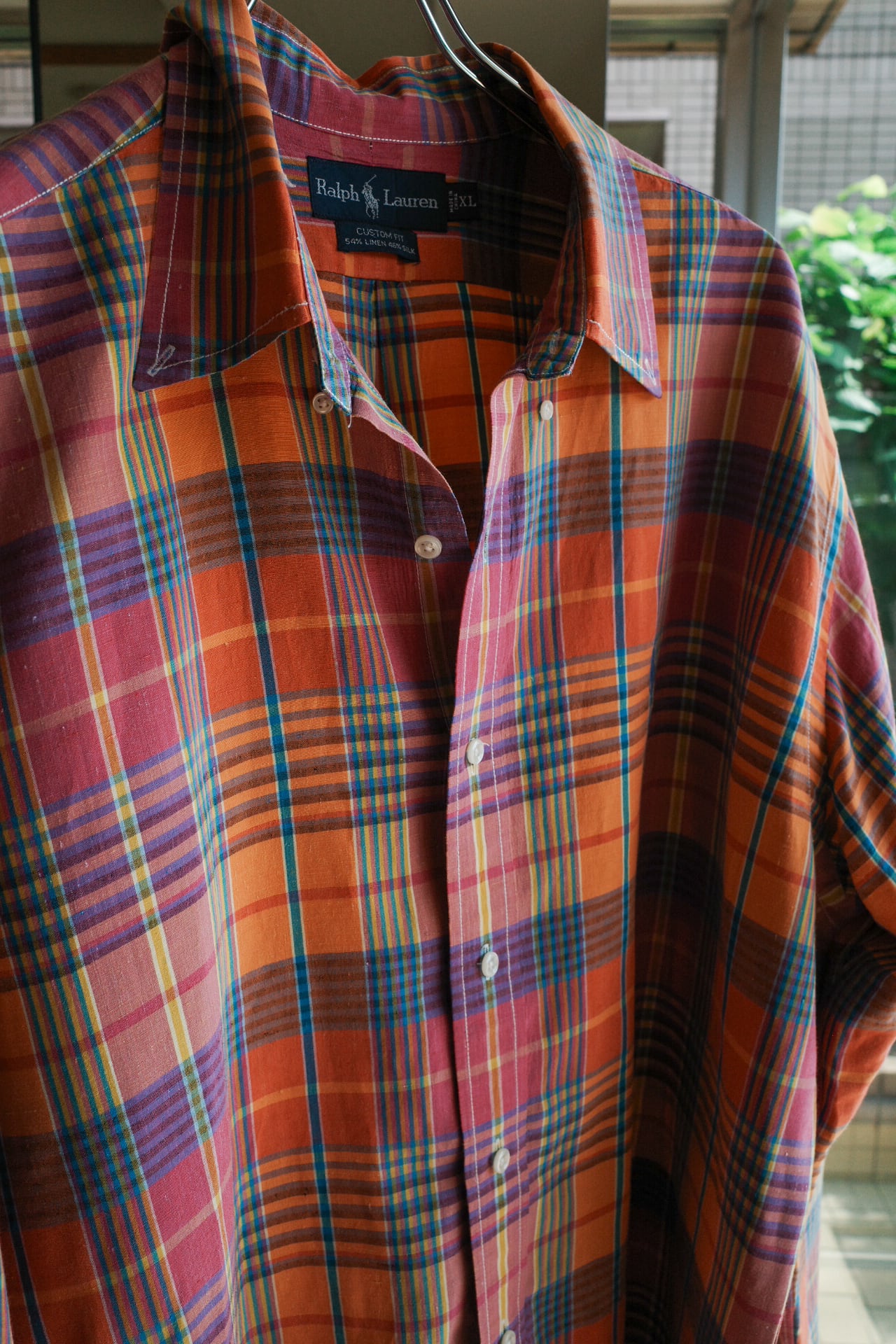 極美品】80s Ralph Lauren special linen silk check shirt big size 