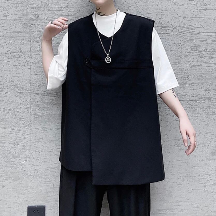 韓国スタイル メンズ アシンメトリー ノースリーブコート M Xl Kormash