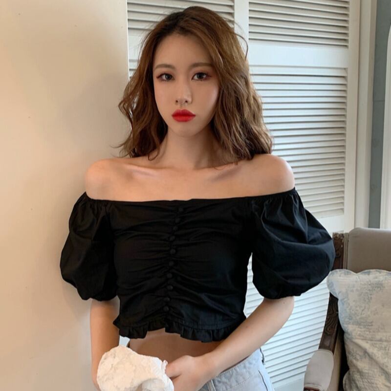 サマースリーブハイウェストウェストスリムショートシャツ 夏物 スクウェア YY-ファッション80311929876