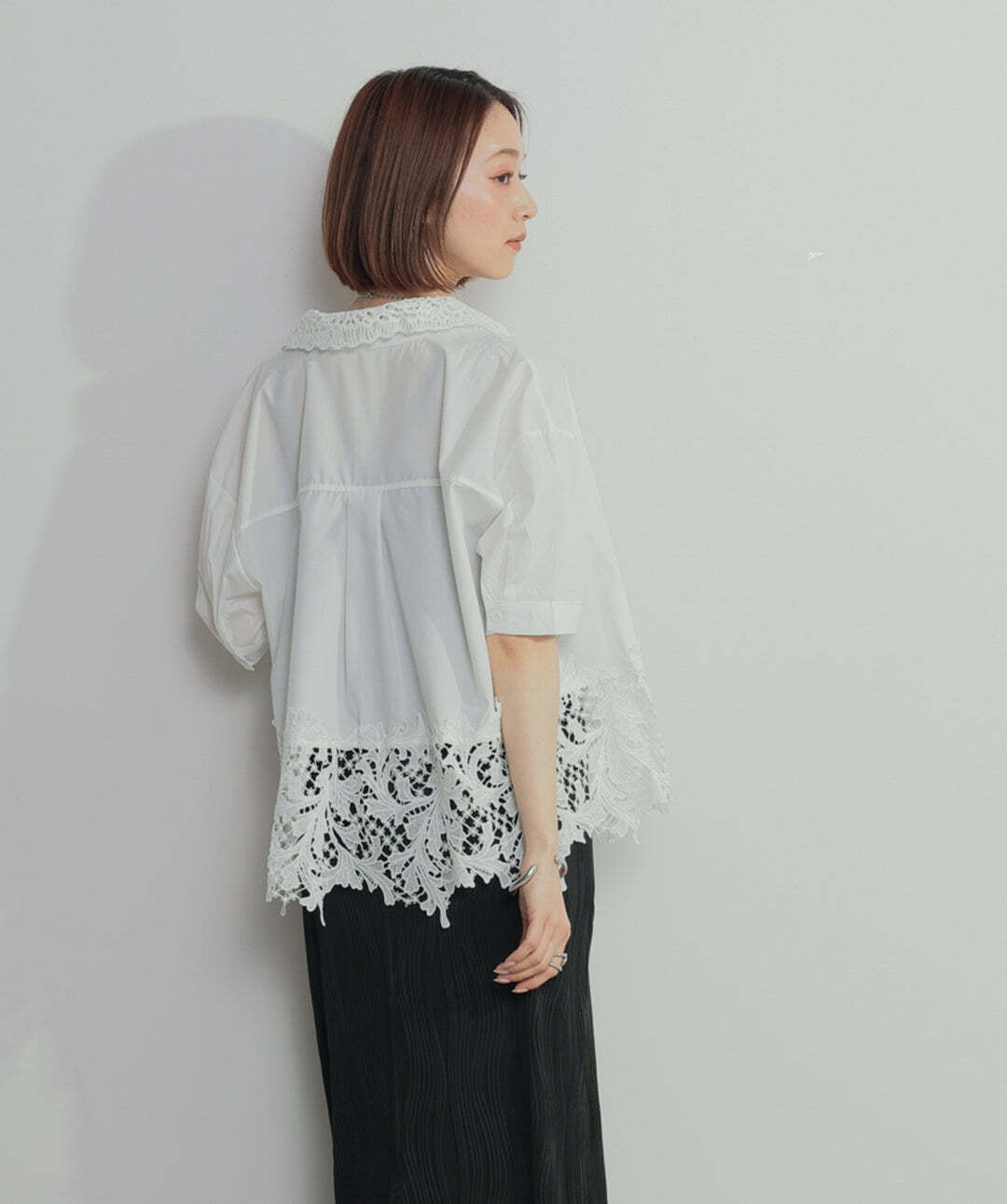 2603033 レースドッキングストライプシャツ white | エルキカク