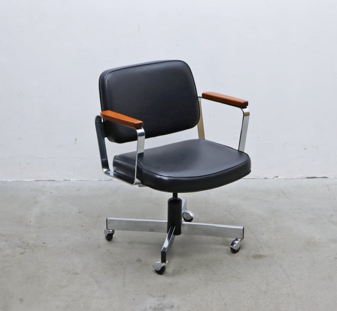ヴィンテージ キャスターチェア オフィス デスクチェア チーク 合皮 書斎 応接 学習 RCI11103