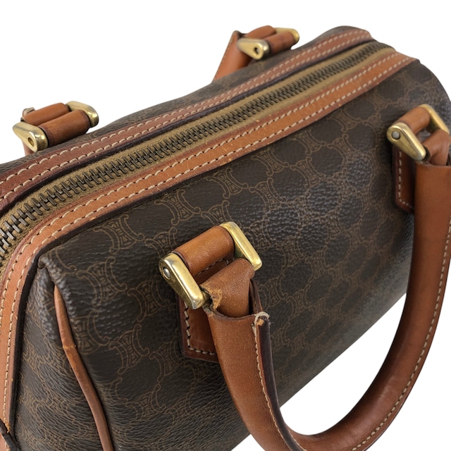 CELINE セリーヌ マカダム ショルダーバッグ ブラウン ブラゾン型押し PVC ミニボストン vintage ヴィンテージ オールド 8ugiwc