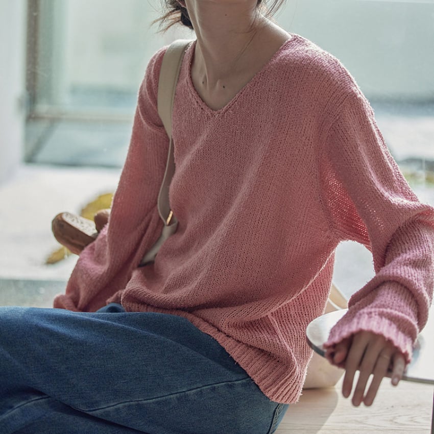 v-neck openwork knit　J00474