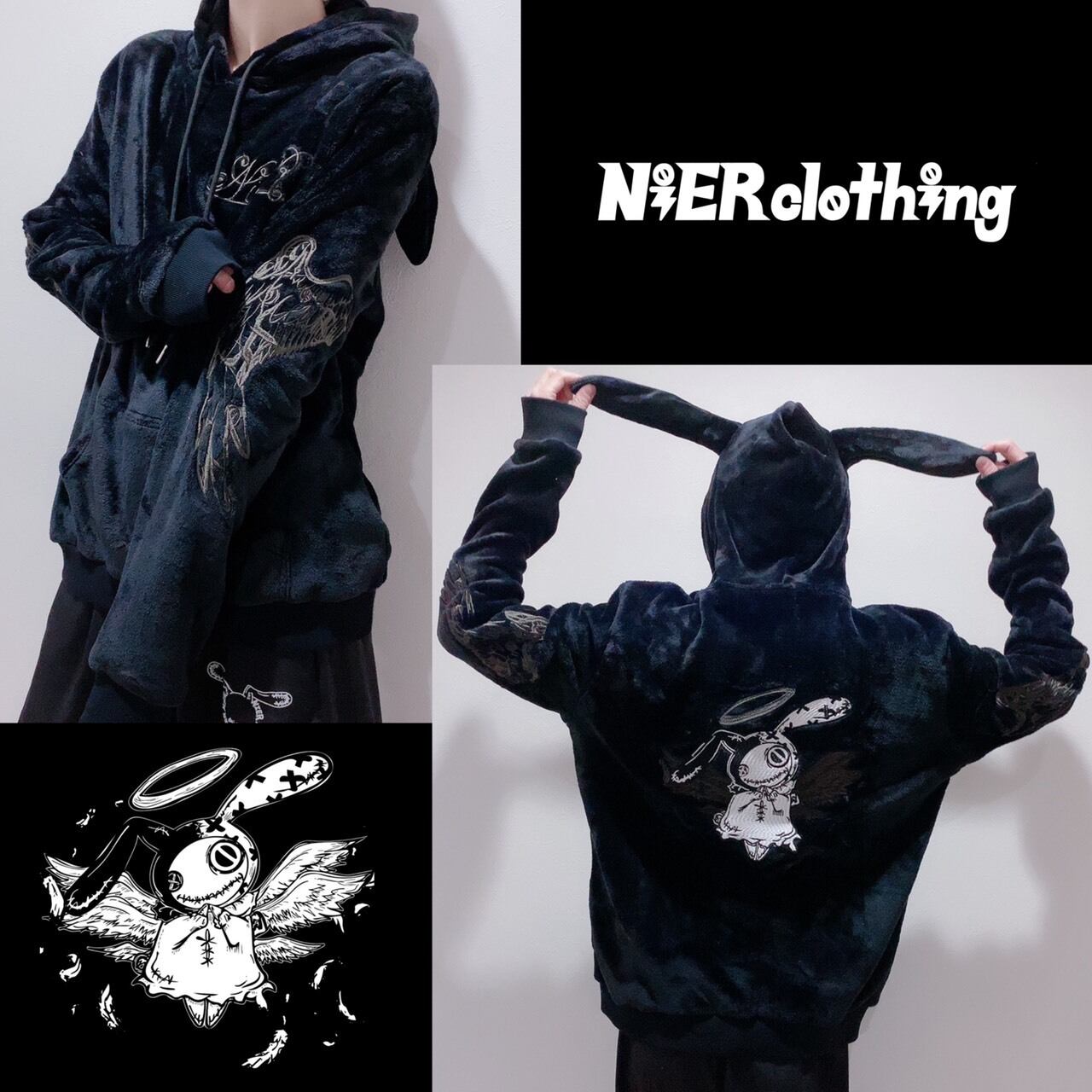 NieRふわもこBLACK×GOLD ANGEL PARKA 【うさ耳付き】