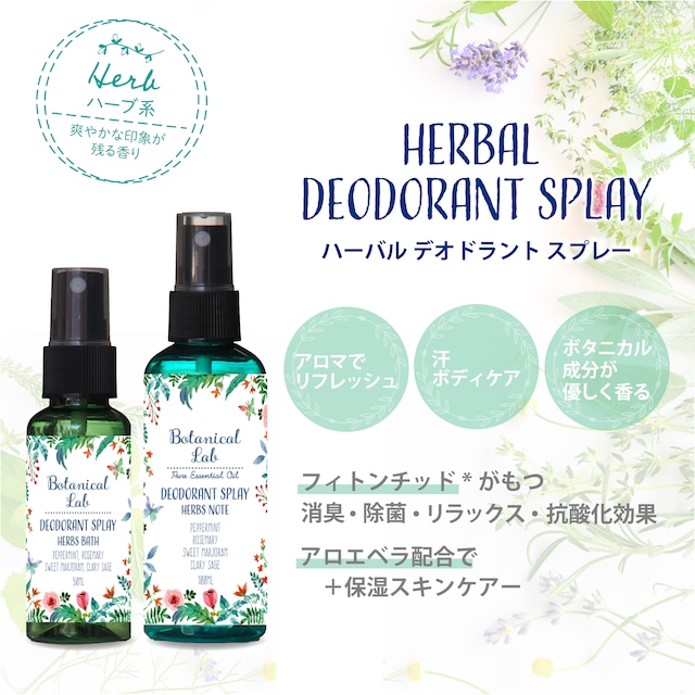 Botanicallab デオドラントスプレー アロマ&アロエベラ配合デオドラントスプレー 50ml  ハーブ系/ペパーミント、ローズマリー、スイートマージョラム、クラリセージ　