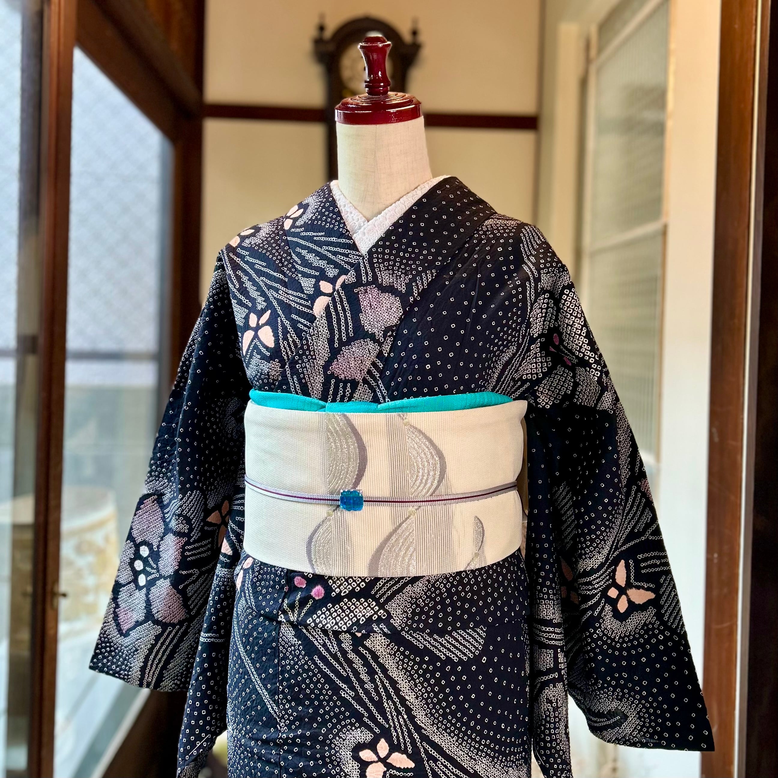 white wave＊夏帯 波 風車 風 ホワイト シルバー グレー 白 銀 名古屋