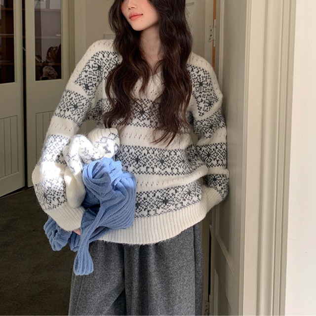 fair isle knit with removable hood　J00396