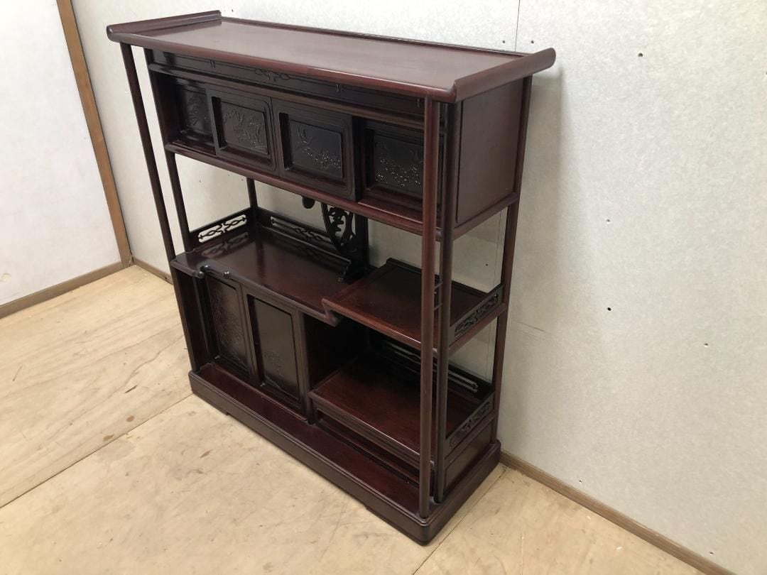 飾り棚 和棚 茶棚 アンティーク 彫刻入り 送料込み 250309-1 | みなと