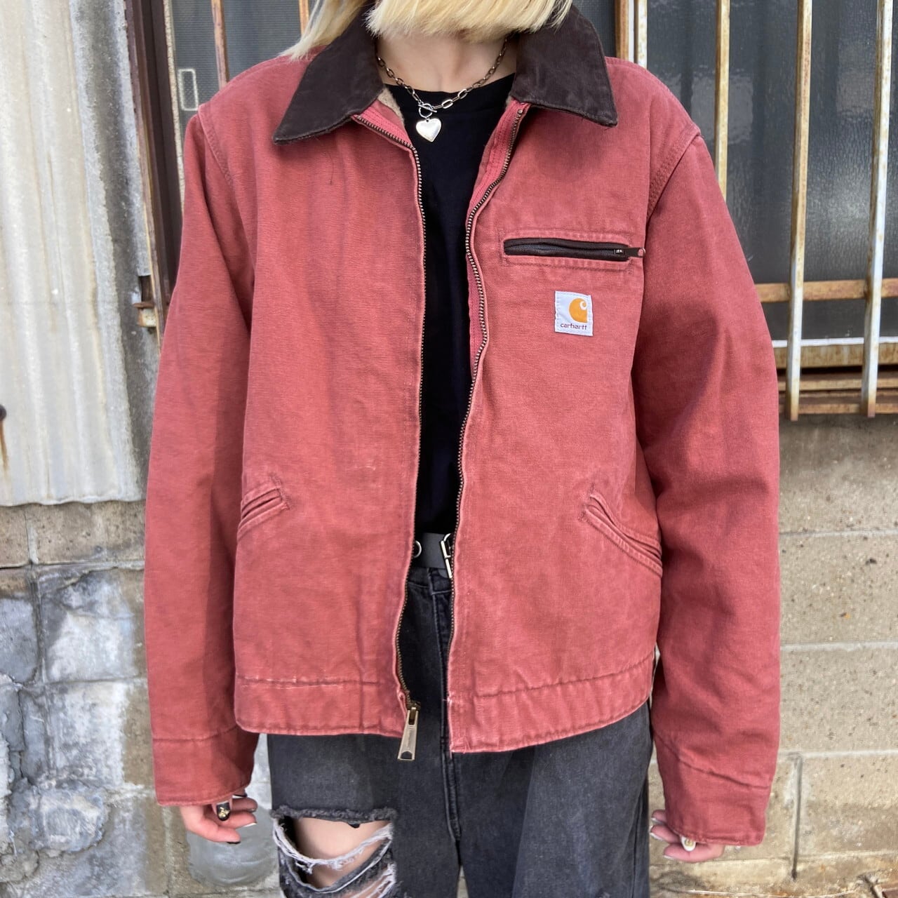 Carhartt FOR WOMEN カーハート デトロイトジャケット レディースM 古着 ダック地 ワークジャケット ブランケットライナー ピンク  赤系【ワークジャケット】 | cave 古着屋【公式】古着通販サイト