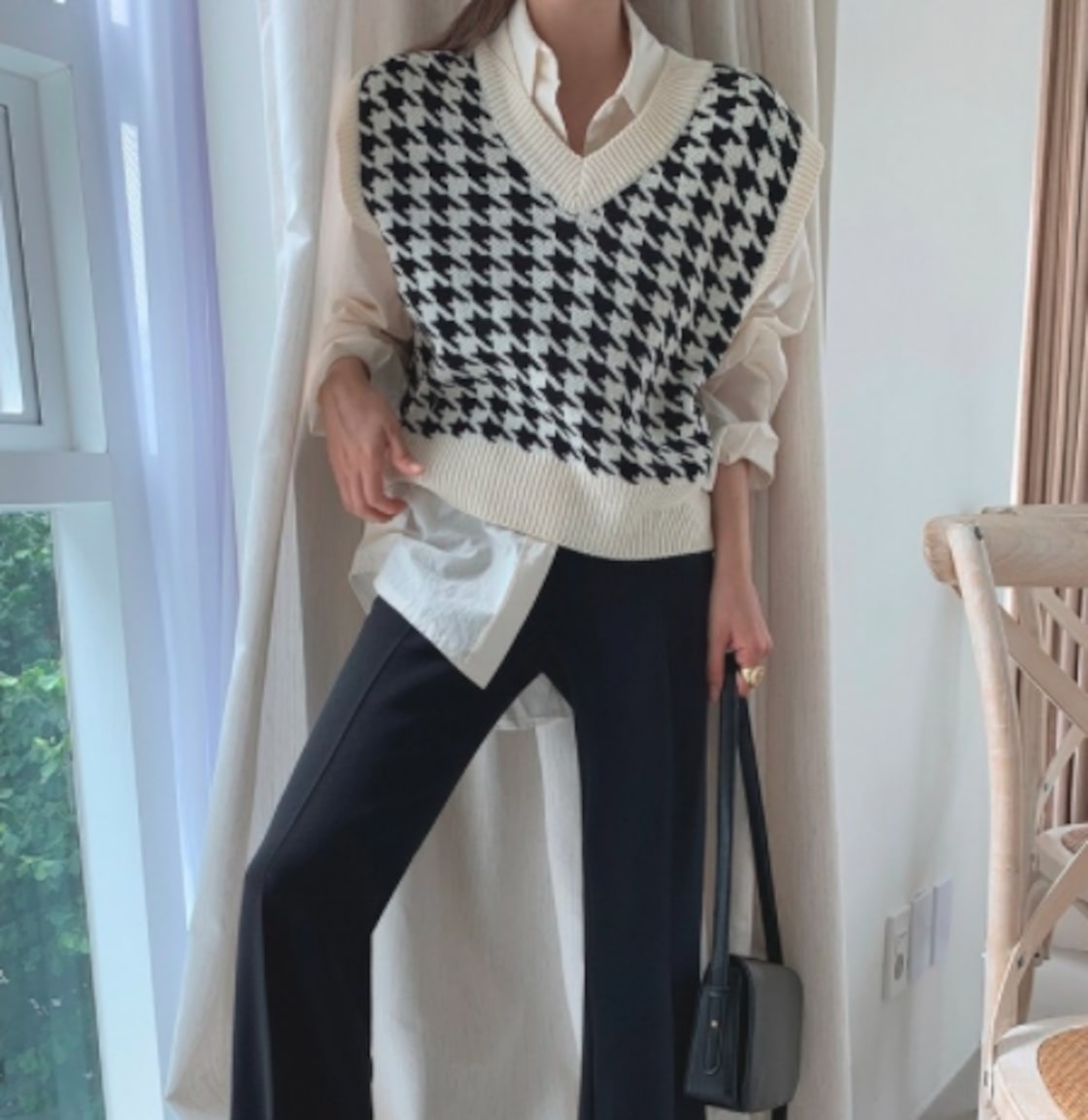 ベスト レディース ニットベスト 千鳥格子 柄 Vネック セーター ベスト レディース ニットベスト 千鳥格子 柄 Vネック セーター