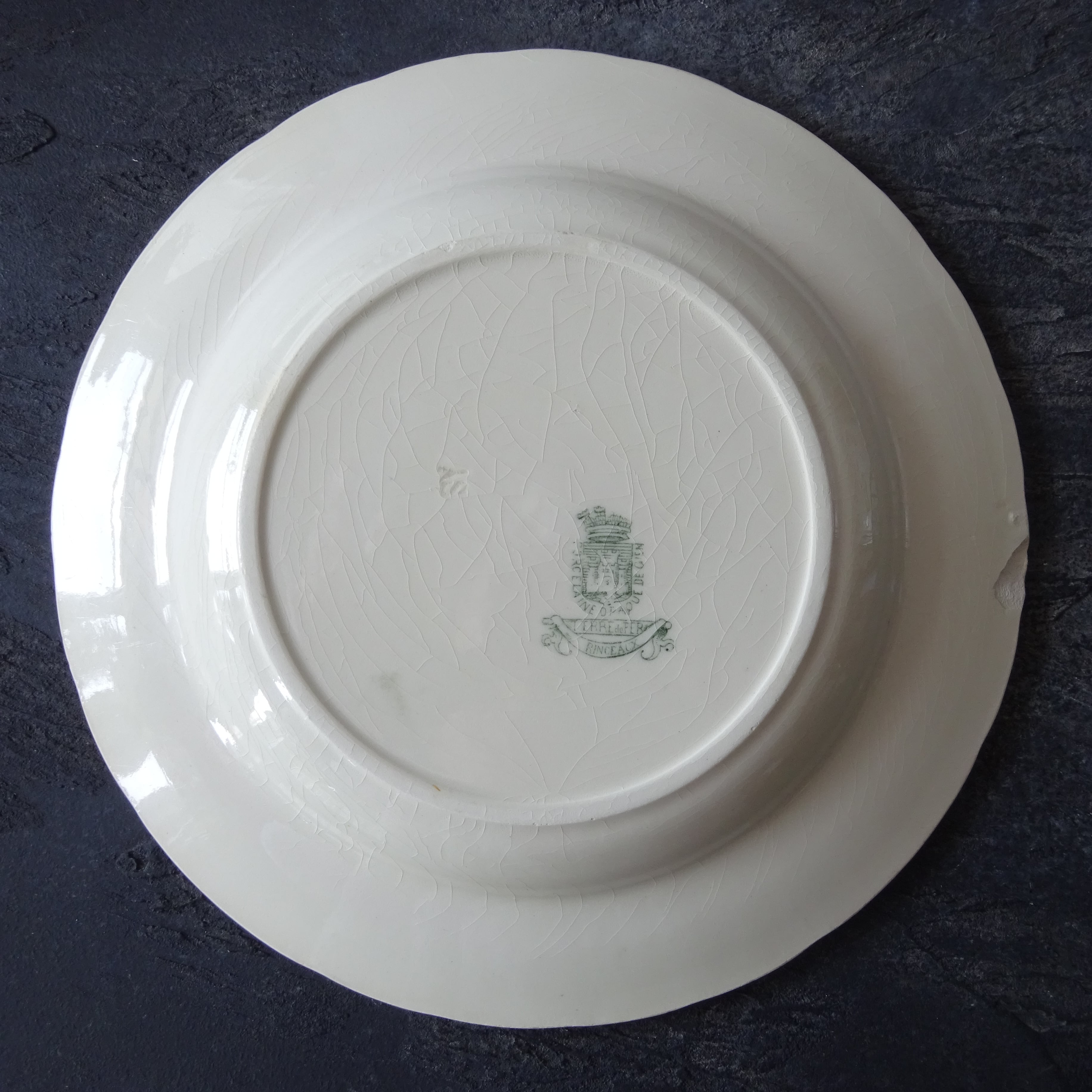 TERRE de FER PORCELAINE OPAQUE DE GIEN modèle 《RINCEAUX》 assiette creuse