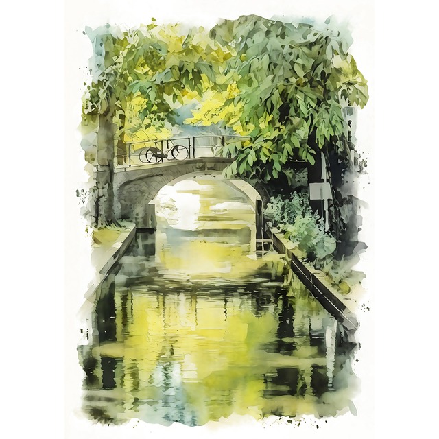 絵画 風景画(街並み) オランダ ユトレヒト インテリアアート額付き 水彩画・油絵調 WAT0527