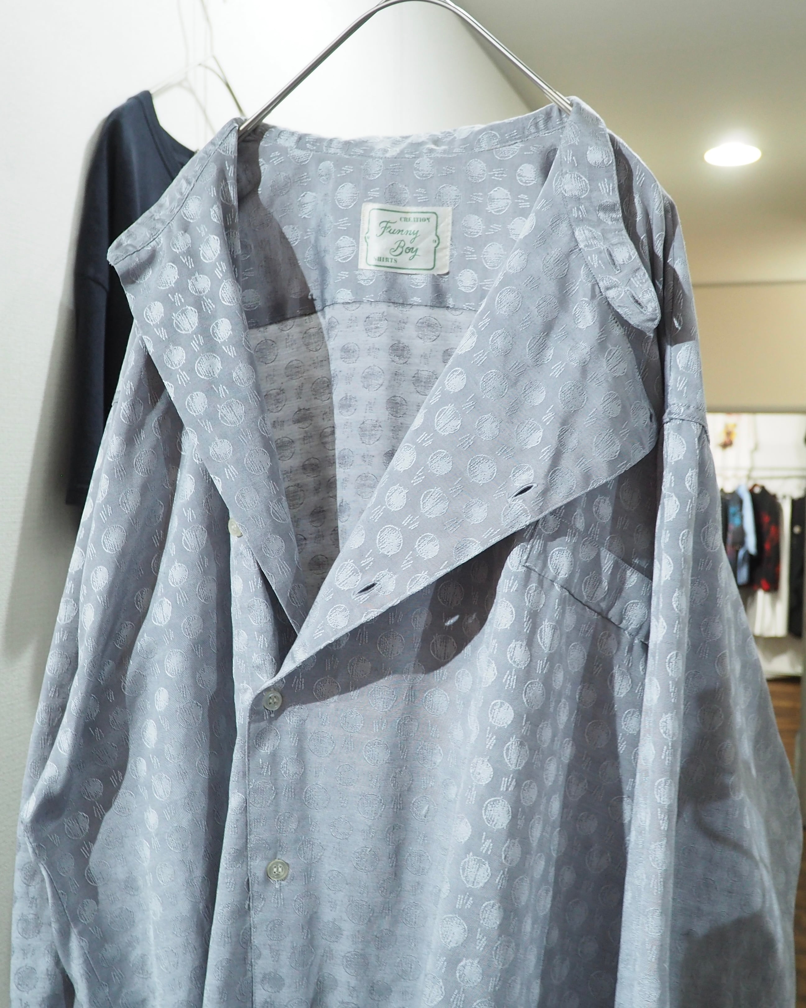Dot Embroidery × Oblique Deformation vintage Over silhouette Shirt