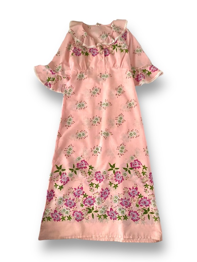 Flower pattern frills long dress