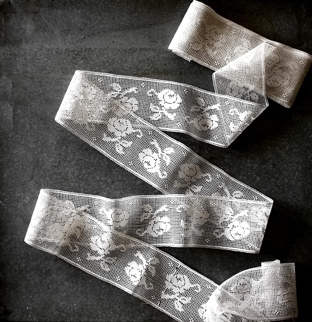 フランス 1900s 古薔薇たちのフィレレース  100x9c アンティーク r48mn