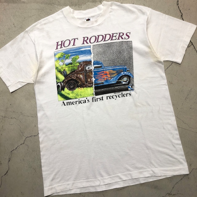 1990'S FRUIT OF THE ROOM HOT RODDERS WHITE TEE