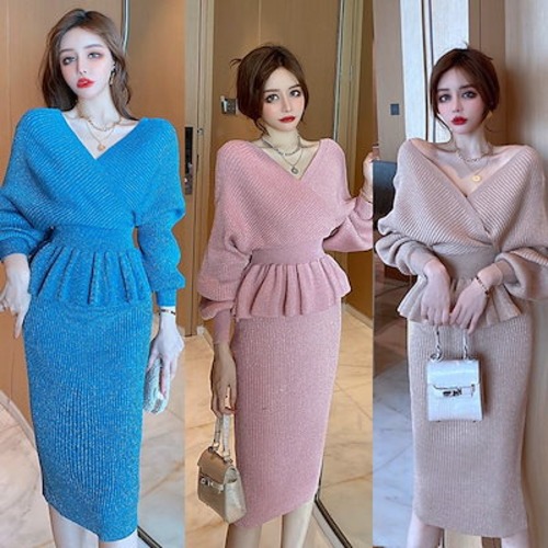 秋 冬 セットアップ ニット アウター 二点セット レディース セットアップ 上下セット セーター ワイドパンツ 通勤 シンプル 福袋